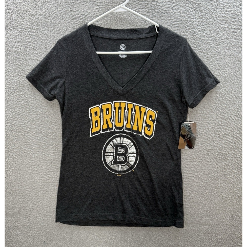 Boston Bruins‎ Shirt Womens Large Gray V Neck Short Sleeve Tee NHL Hockey NEW